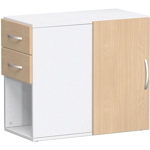 geramöbel Flex Standcontainer weiß, buche 2 Auszüge Stahl-Bügelgriff silber 80,0 x 42,0 x 72,0 cm