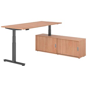 HAMMERBACHER VXDSM19SB elektrisch höhenverstellbarer Schreibtisch nussbaum rechteckig, T-Fuß-Gestell grau 180,0 x 80,0 cm