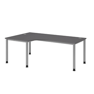 HAMMERBACHER HS82 höhenverstellbarer Schreibtisch grafit L-Form, 5-Fuß-Gestell silber 200,0 x 80,0/120,0 cm
