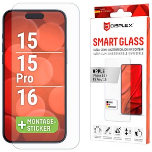 DISPLEX® Smart Glass Display-Schutzglas für Apple iPhone 15, iPhone 15 Pro, iPhone 16