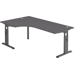HAMMERBACHER OS 82 höhenverstellbarer Schreibtisch grafit L-Form, C-Fuß-Gestell grau 200,0 x 80,0/120,0 cm
