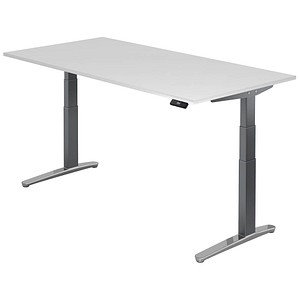 HAMMERBACHER VXBHM2E elektrisch höhenverstellbarer Schreibtisch weiß rechteckig, C-Fuß-Gestell grau 200,0 x 100,0 cm