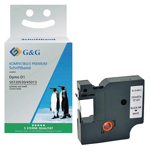 G&G Schriftband D1 ersetzt Dymo 45013/S0720530 10286, 12 mm, schwarz auf weiß, 1 St.