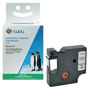 G&G Schriftband D1 ersetzt Dymo 45010 /S0720500 15569, 12 mm, schwarz auf transparent, 1 St.