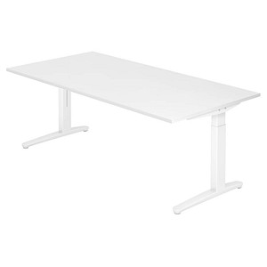 HAMMERBACHER VXB2E höhenverstellbarer Schreibtisch weiß rechteckig, C-Fuß-Gestell weiß 200,0 x 100,0 cm