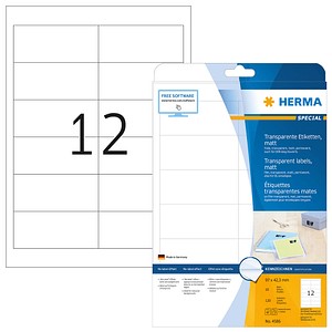 HERMA Folienetiketten 4586 transparent 97,0 x 42,3 mm, 10 Blatt