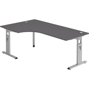 HAMMERBACHER OS 82 höhenverstellbarer Schreibtisch grafit L-Form, C-Fuß-Gestell silber 200,0 x 80,0/120,0 cm