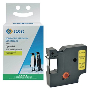 G&G Schriftband D1 ersetzt Dymo 45018 S0720580 15572, 12 mm, schwarz auf gelb, 1 St.