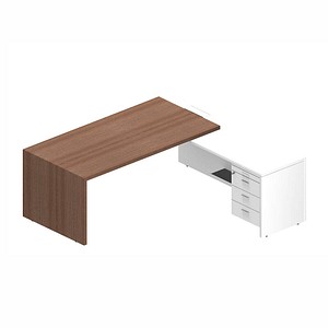 Quadrifoglio T45 Schreibtisch nussbaum, weiß L-Form, Wangen-Gestell nussbaum 200,0 x 194,0 cm