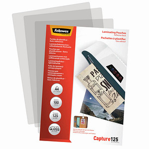 Fellowes Capture125 Laminierfolien glänzend für A4 125 micron selbstklebender Rücken, 100 St.