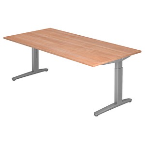 HAMMERBACHER VXB2E höhenverstellbarer Schreibtisch nussbaum rechteckig, C-Fuß-Gestell silber 200,0 x 100,0 cm