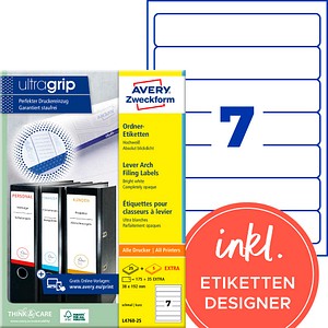 AVERY Zweckform Ordneretiketten L4760-25 weiß, 30 Blatt